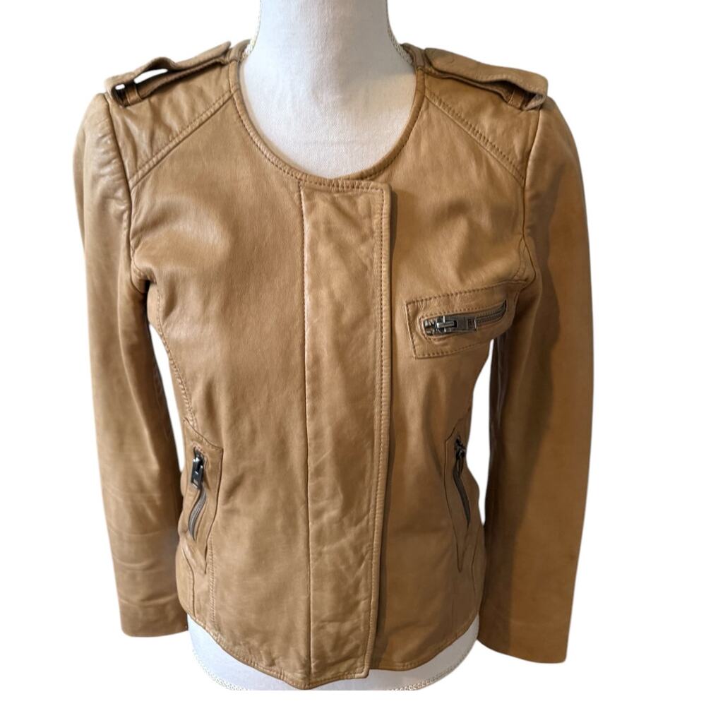Lucky Brand Leather Moto Jacket Tan S